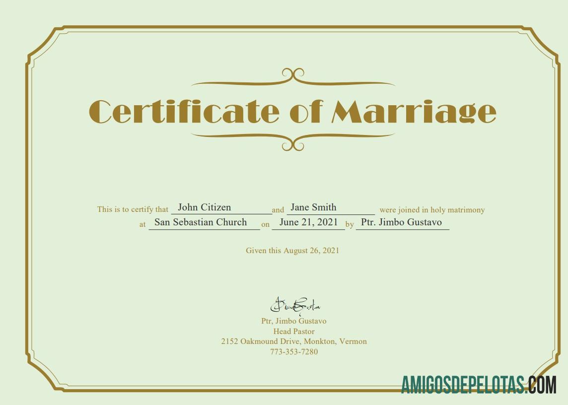 Realista modelo de certidão de casamento nos EUA em formato Word e PDF